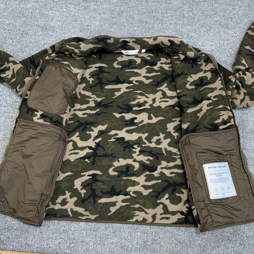 Peter Millar Jacket Men L Olive Branch Camo Micro Shearling Fleece Full Zip Golf - Picture 8 of 13